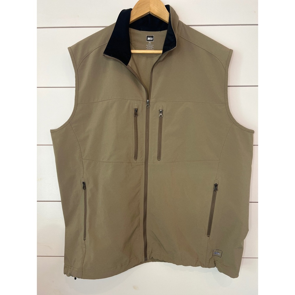REI Mens XL Softshell Full Zip Vest Brown Green Outdoor Hiking XL gorpcore